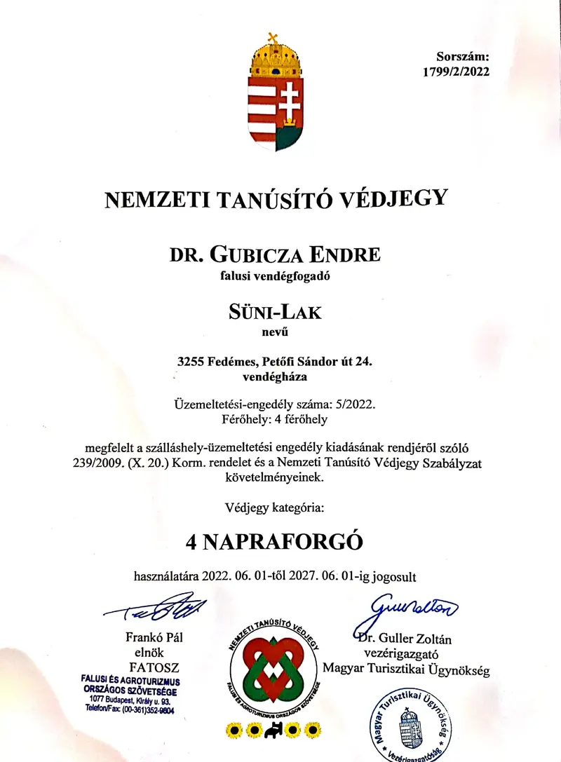 Süni-Lak nemzeti tanúsító védjegy – 4 napraforgó
